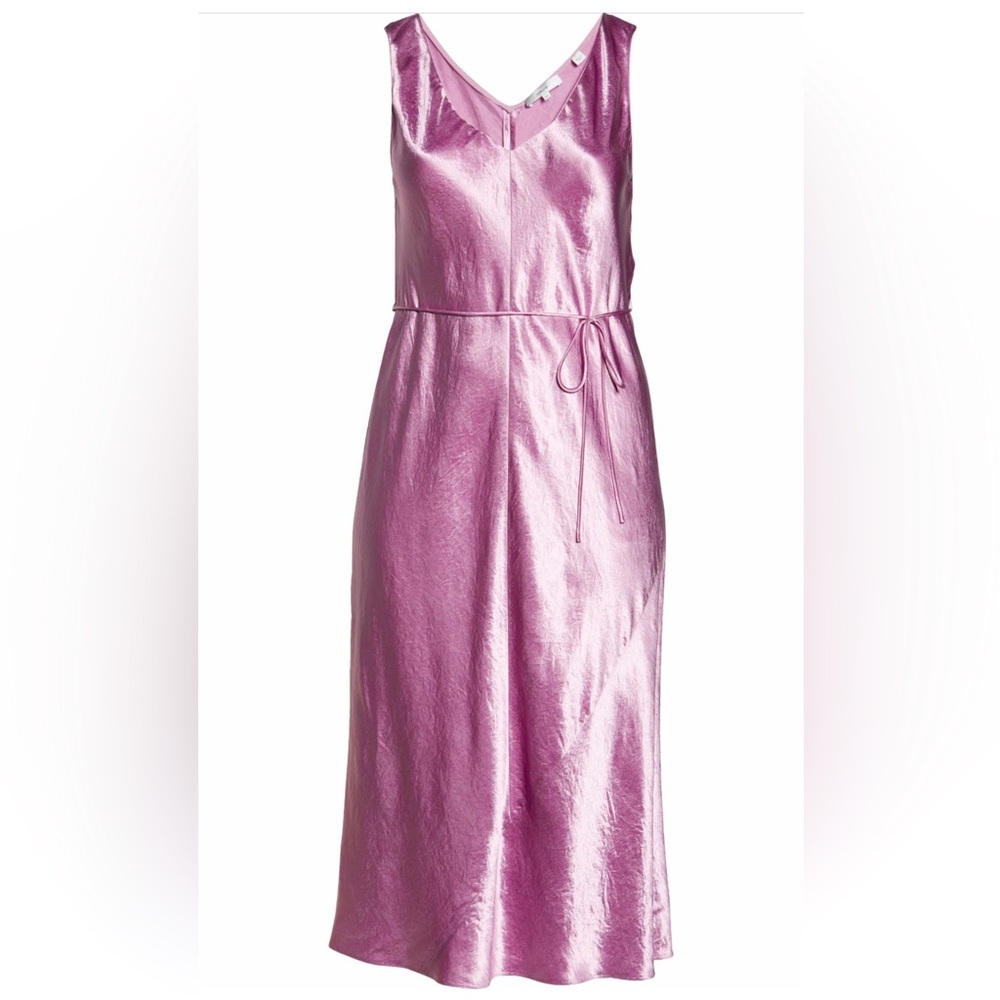 Vince double v- neck satin slipdress shiny lavender midi